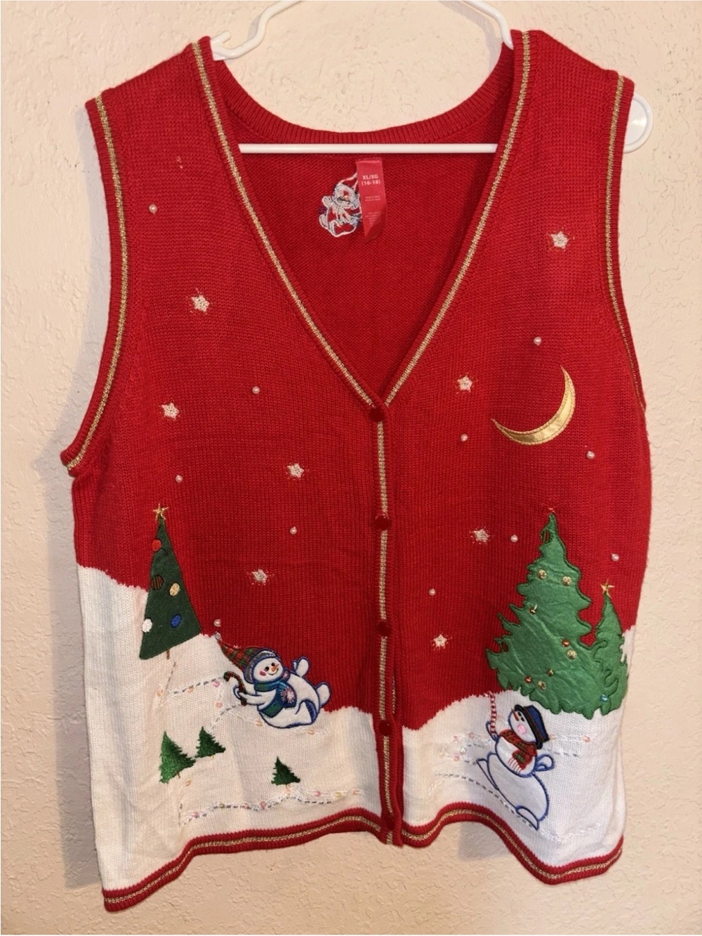 Red Holiday Embroidered Snowman Vest - Festive Women's Christmas